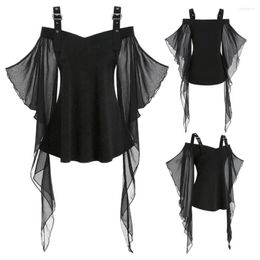 Women's Blouses Slim Fit Flared Top Halloween Party Costume Bat Sleeve Lace Tassel Adjustable Shoulder Strap A-line Solid