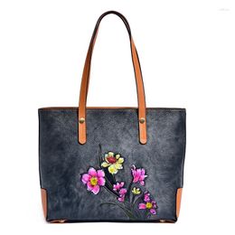 Evening Bags Genuine Leather Women Handbag Tote Bag Female Ladies Real Cowhide Floral Pattern Messenger Top Handle