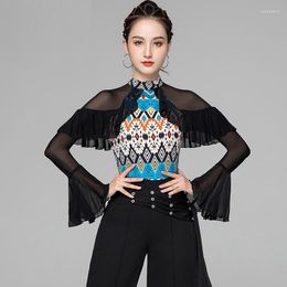 Stage Wear X037 Latin Dance Practise Clothes Rumba Top Women Samba Shirt Modern National Standard Waltz Blouse Long Sleeve