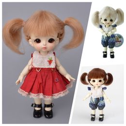 Dolls MUZIWIG 18 DIY BJD Doll Wig Long Curly Bangs Natural Colour Mohair Double Tail Cute Style Accessories For 230803
