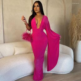 Casual Dresses Znaiml Elegant Birthday Party Night Club Ruched Backless Evening Women One Shoulder Flare Sleeve Bodycon Maxi Vestidos