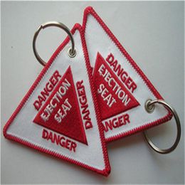 DANGER Ejection Seat Key Tag with Customised Embroidered Logo Accept Any Colour and Size 9 x 7 7cm 100pcs lot270R