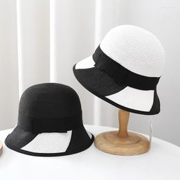 Wide Brim Hats French Elegant Hepburn Style Big Sun Straw Hat Breathable Light Weight Bucket