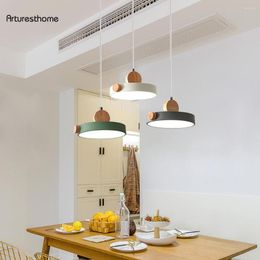 Pendant Lamps ARTURESTHOME Nordic Simple Wooden Chandelier Macaroon Dining Room Bar Table Light Fixture Single Head Small