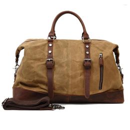 Duffel Bags Men Travel Canvas Leather Duffle Bag Tote Carry-on Luggage Weekend Handbag