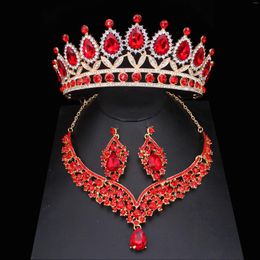 Necklace Earrings Set Red Crystal Wedding Bridal For Women Girl Princess Tiara/Crown Earring Pageant Prom Jewellery Accessories