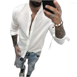 Men's Casual Shirts 2023 Spring/Summer T-Shirt Cotton Linen Long Sleeve Loose Breathable Polo Top Single Chest Shirt