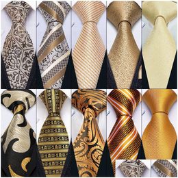 Neck Tie Set Gold Paisley Men Silk Necktie Fahsion Brooches Handkerchief Cufflinks Sets 12 Colours Gifts Barry.Wang Designer 220819 Dro Dh6Ua