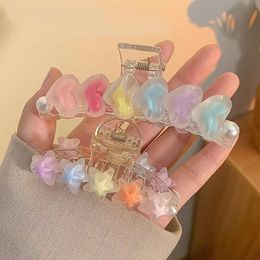 Transparent Candy Color Heart Star Hair Claw Japan Korean Style Shark Clip for Women Girls Colorful Dopamine Hair Accessories