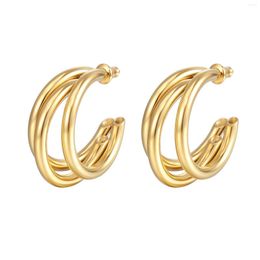 Hoop Earrings HWJQ Multi-Layer C-Shaped Ring Irregular Jewelry Lightweight Stainless Steel Hoops Gift For Women Girls