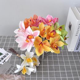 Decorative Flowers 4Pcs/Bundle Real Touch Orchid Artificial Plastic Bouquet Butterfly Fake Flores Artificiales Wedding Table Decor