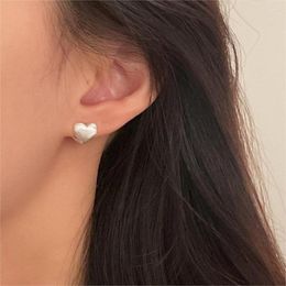 Hoop Earrings SHANICE S925 Sterling Silver Brushed Peach Heart Stud Ear Buckle For Women Minimalist Fashion Sweet Cool Jewellery Party