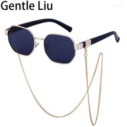 Sunglasses Vintage Polygon Women With Chain 2023 Square Sun Glasses For Ladies Punk Shades Eyewear Lentes De Sol