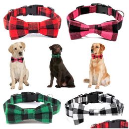 Dog Collars Leashes New Adjustable Cloth Bow Tie Neck Pet Necktie Puppy Lovely Bows Supply Collar Accessories S-L Drop Delivery Home Dh2Qj