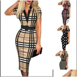 Basic Casual Dresses New Women Fashion Elegant Black Stripe Classic Printed Y Dress Party Skinny Pluz Size Drop Delivery Apparel Wom Dhjwa