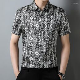 Men's Casual Shirts Gentleman Men Shirt Real Silk Soft Short Sleeved 3D Print Summer Quality Comfortable Breathable Premium Camisas De