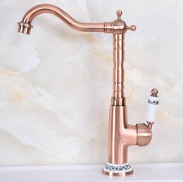 Kitchen Faucets Bathroom Basin Sink Faucet Antique Red Copper Single Handle Tap Mixer And Cold Water Lnf625