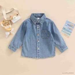 Jackets Infant Kids Baby Boys Denim Jacket Long Sleeve Lapel Button Closure Pocket Decor Casual Streetwear Outer Tops 18M-6T R230805