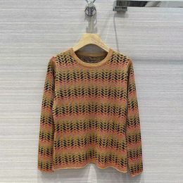 Women's Sweaters Zigzag Wave Pattern Lurex Vintage Sweater Women Oneck Long Sleeve Slim Fit Knitted 230804