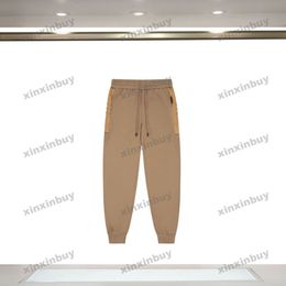xinxinbuy Men women designer pant plaid Panelled pocket Spring summer Casual pants letter Black Khaki S-2XL