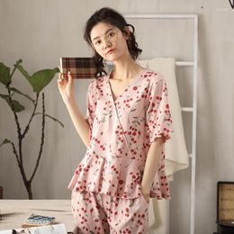 Men's Sleepwear Pyjama Suit Women Summer Cotton Thin Short-sleeved Pants Loose Plus Size Home Cloth Set Two-piece Female Pyjamas Girls