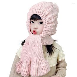 Berets Doit Baby Girl Beanie Protect Neck One Piece Windproof Winter Child Solid Knitted Hat Warm Acrylic Kids Boys Earflap Caps