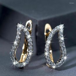Hoop Earrings Huitan Fancy Leaf-shaped For Women Two Tone Design Luxury Cubic Zirconia Bridal Wedding 2023 Chic Jewellery