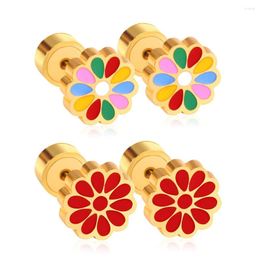 Hoop Earrings Stainless Steel Cute Flower Stud For Women Girls Kids Red Colorful Fashion Trendy Anti-allergy Ear Jewelry Accesorios