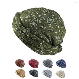 Berets Prints Kopftuch Für Muslimische Männer Turban Hut Halo Wrap Cap Solide Motorhaube Hüte Nationalen Elastischen Stirnband Kappen