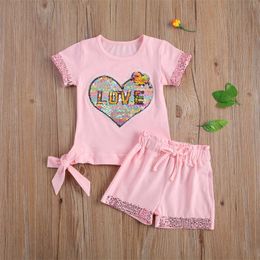 Clothing Sets Children Girls Summer Clothes Sets Baby Sequin Letter Short Sleeve T-shirt Short Tracksuit Kids Casual Outfits