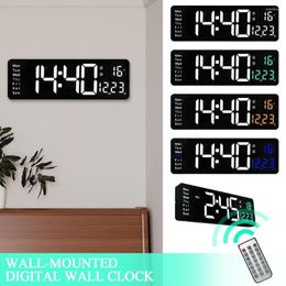 Wall Clocks Large Digital LED Clock Calendar Temperature Display Night Mode Dual Alarm For Bedroom Living Room Desktop Decoration E0K6