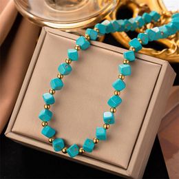 Chains 316L Stainless Steel Imitation Turquoise Irregular Elliptic Circular Beading Pendant Ladies Necklace Fashion Exquisite Jewelry