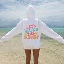 Women's Hoodies Let's Watch The Sunset Colourful English Back Printed Clothes Pocket Hooded Sweater Sweatshirts Casual Fashion