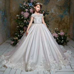 Girls Flower Wedding Pageant Party Gown Tulle Dress Floor Length Pageant Dresses First Communion Dresses Wedding Party Dress190S
