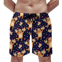 Men's Shorts Board Tiger Christmas Pattern Casual Swim Trunks Cartoon Stars Print Quick Drying Sports Trendy Plus Size Beach