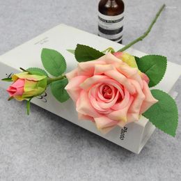 Decorative Flowers 2 Head Artificial Rose Flower Real Touch Silk For Home Garden Party Wedding Decoration