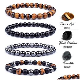 Beaded Natural Tiger Eye Obsidian Hematite Beads Strand Bracelets For Men Magnetic Health Products Women Jewelry Psera Hombre Drop Del Dhvlm