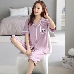 Women's Sleepwear Pajamas Sets Modal Pyjamas Animal Print Pijama Loungewear Short Sleeve And Pants Suit Nightwear Women Homewear