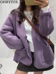 Women's Knits Tees OHRYIYIE 2023 Autumn Winter Knit Female Oversize Cardigan Women Loose Casual V Neck Knitted Sweater Coat Lady Solid 230804