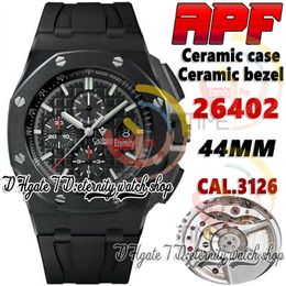 APF jjf26402 Cal.3126 A3126 Chronograph Automatic Mens Watch Ceramics Case Ceramic Bezel Black Texture Dial Rubber strap Super Version eternity Stopwatch Watches