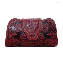 Evening Bags Embossed Floral Real Cow Leather Bag Small Women Genuine Handbag Vintage First Layer Cowhide Clutch Or Shoulder