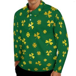 Men's Polos St Patricks Day Casual T-Shirts Gold Irish Shamrocks Polo Shirts Men Vintage Shirt Spring Long Sleeve Graphic Clothing Big Size