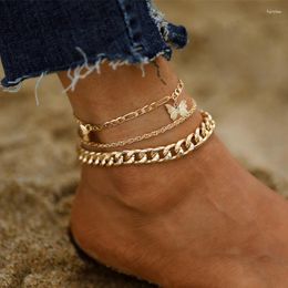 Anklets WUKALO Bohemian Gold Colour Butterfly For Women 3pcs/set Fashion Summer Beach Anklet Bracelet Foot Chain Jewellery Gifts