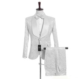 Customise Shawl Lapel Handsome White Groom Tuxedos Groomsmen Man Suit Mens Wedding Suits Bridegroom Jacket Pants Vest Tie 0001299W