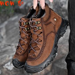 Vestido sapatos de botas retro masculas moda ao ar livre montanha genuína bota tática masculina clássicos lazer sapato casual 230804