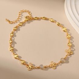 Anklets Copper Plated 18K Gold Korean Version Of The Heart Chain Accessories Bow Design Simple Fashion Ins Wind Jewelry