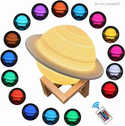 Lamps Shades LED Saturn Night Light 3D Printing 15cm 16 Colours Saturn Bedside Lamp with Stand Remote Touch Control USB Rechargeable bedroom Z230809