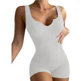 Stage Wear Womens Ribbed One Piece Rompers Bodysuit Sport Workout Jumpsuit Sleeveless Tummy Control For Yoga Sports