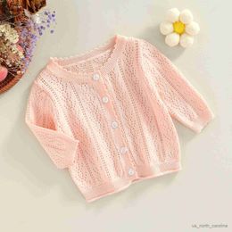 Jackets Infant Baby Girl Sweet Cardigan Solid Round Neck Long Sleeve Knitted Coat Spring Summer Button-Down Sunscreen Outerwear 0-3T R230805