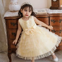 Girl's Dresses 2023 Girls' Dress Princess style Children's Day The First Birthday Cake Dress with Bowtie Dress for Dinner Party